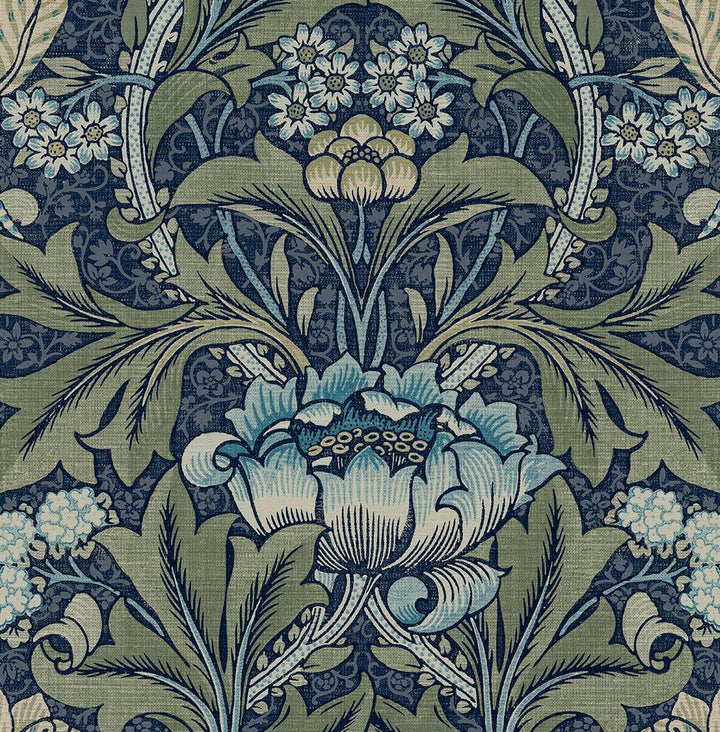 Acanthus Floral Denim & Sage by Seabrook Wallpaper NextWall Peel & Stick United States 30.75 20.87" 20.5" - Fabric Carolina -