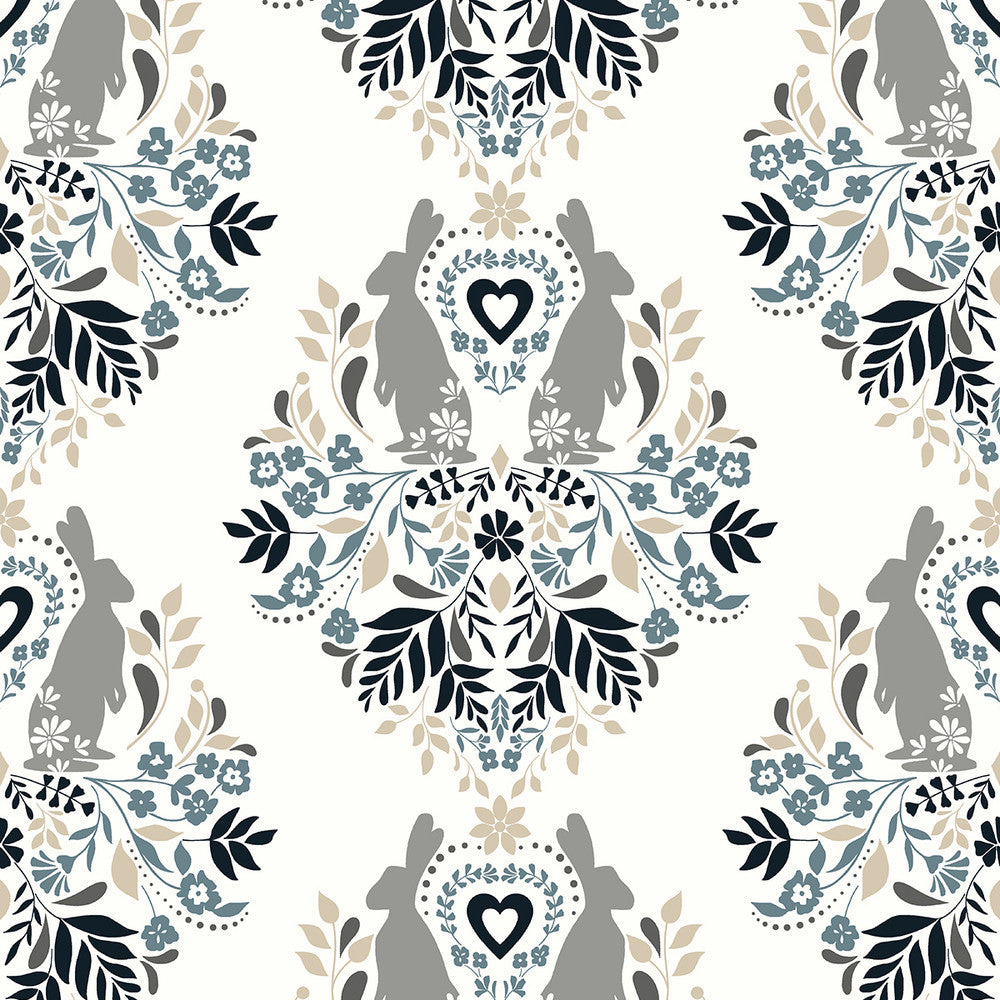 Spring Damask Bluestone & Grey by Seabrook Wallpaper NextWall Peel & Stick United States 30.75 12.6" 20.5" - Fabric Carolina -