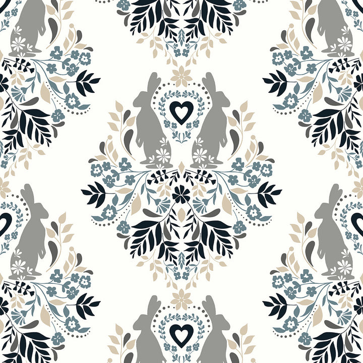 Spring Damask Bluestone & Grey by Seabrook Wallpaper NextWall Peel & Stick United States 30.75 12.6" 20.5" - Fabric Carolina -