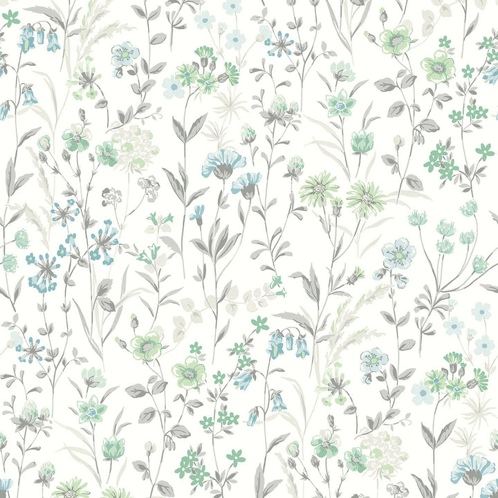 Wildflowers Dew Drop & Spring Green by Seabrook Wallpaper NextWall Peel & Stick United States 30.75 25.2" 20.5" - Fabric Carolina -