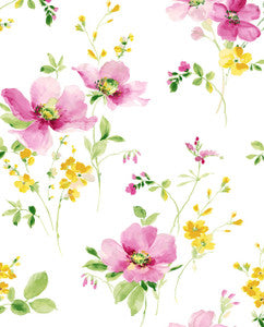 Watercolor Windflower Cerise Pink & Marigold by Seabrook Wallpaper