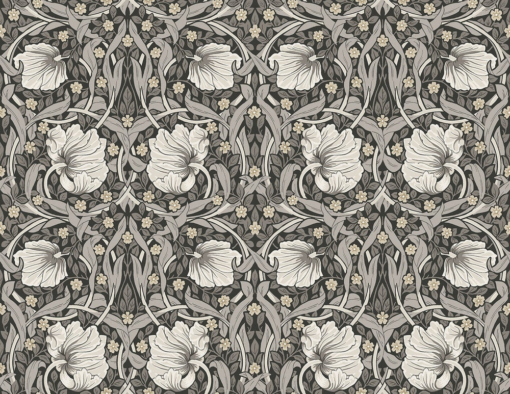 Pimpernel Floral Charcoal & Pearl Grey by Seabrook Wallpaper NextWall Peel & Stick United States 40.5 10.43" 27" - Fabric Carolina -