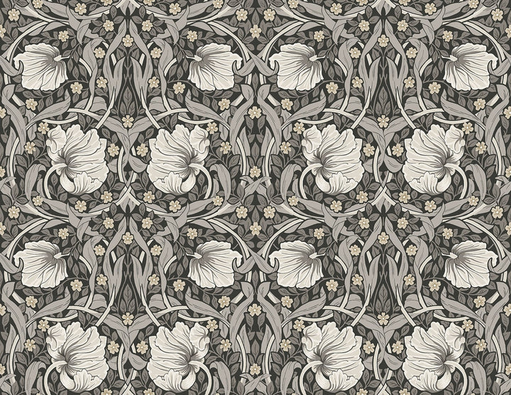 Pimpernel Floral Charcoal & Pearl Grey by Seabrook Wallpaper NextWall Peel & Stick United States 40.5 10.43" 27" - Fabric Carolina -