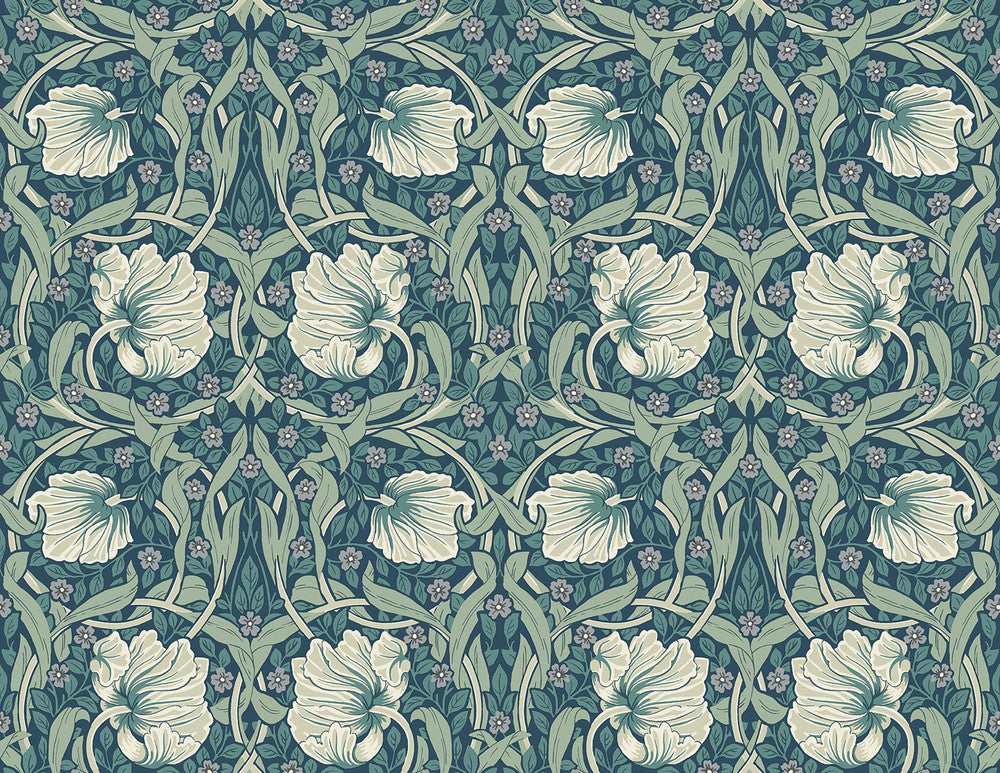 Pimpernel Floral Teal & Sandstone by Seabrook Wallpaper NextWall Peel & Stick United States 40.5 10.43" 27" - Fabric Carolina -
