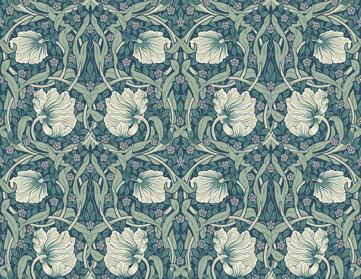 Pimpernel Floral Teal & Sandstone by Seabrook Wallpaper NextWall Peel & Stick United States 40.5 10.43" 27" - Fabric Carolina -