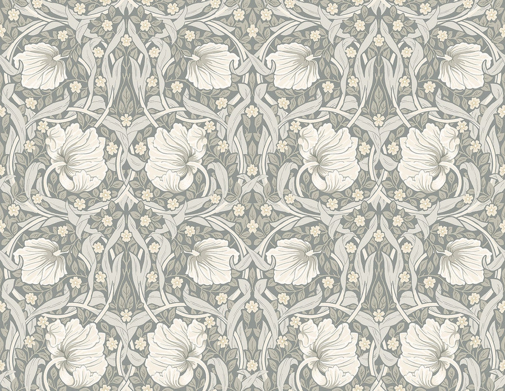Pimpernel Floral Alloy Grey & Alabaster by Seabrook Wallpaper NextWall Peel & Stick United States 40.5 10.43" 27" - Fabric Carolina -