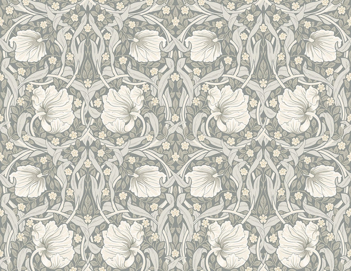 Pimpernel Floral Alloy Grey & Alabaster by Seabrook Wallpaper NextWall Peel & Stick United States 40.5 10.43" 27" - Fabric Carolina -