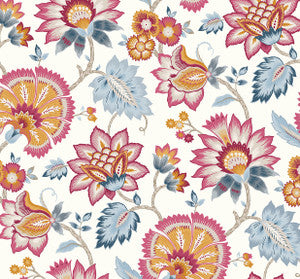 Jacobean Blossom Floral Fandango Pink & Bluebird by Seabrook Wallpaper