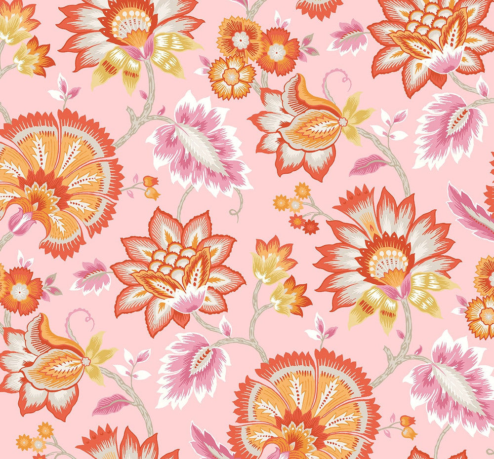 Jacobean Blossom Floral Bubblegum Pink by Seabrook Wallpaper NextWall Peel & Stick United States 40.5 25.2" 27" - Fabric Carolina -