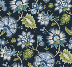Jacobean Blossom Floral Midnight Blue by Seabrook Wallpaper