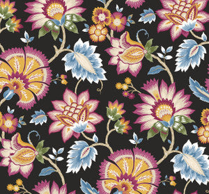 Jacobean Blossom Floral Cosmic Black by Seabrook Wallpaper