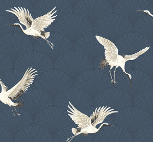 Cranes Denim Blue by Seabrook Wallpaper