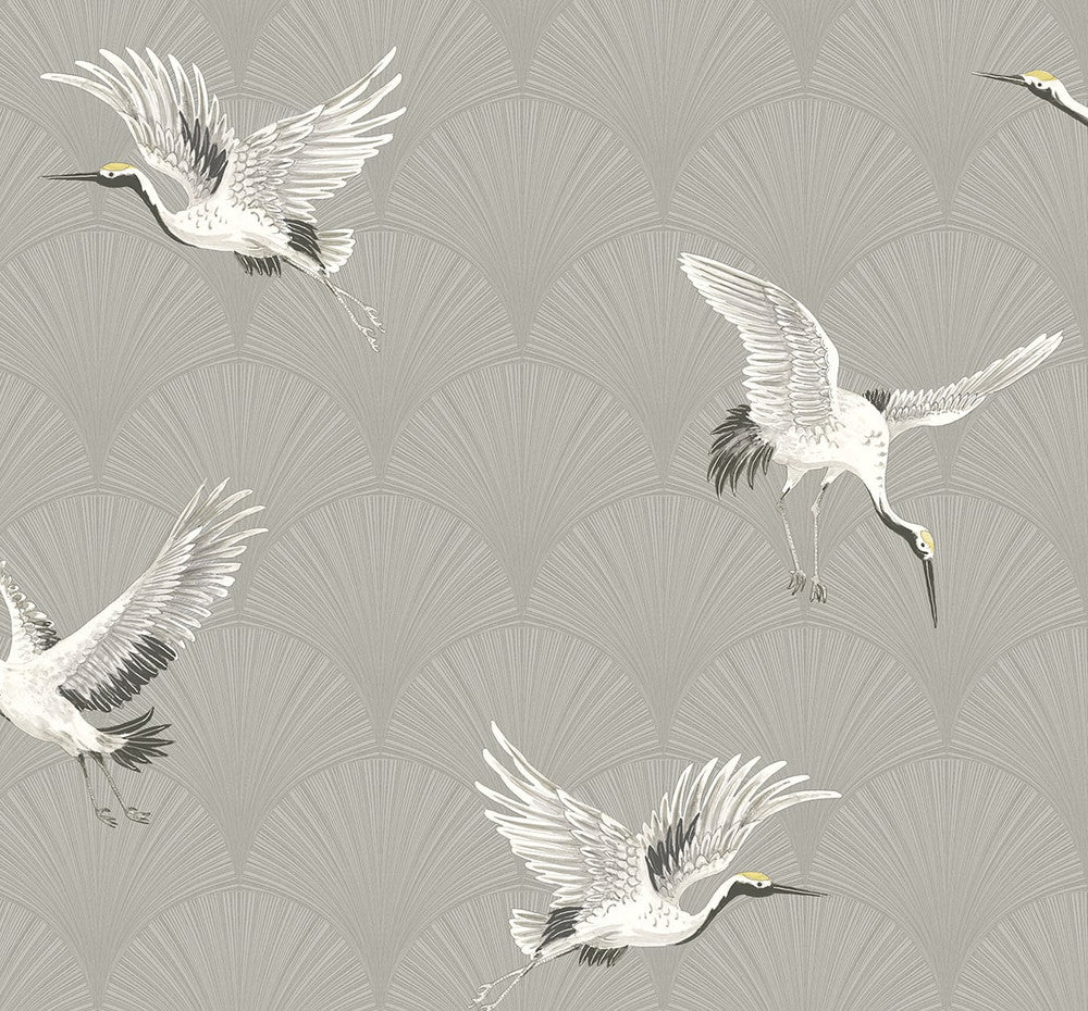 Cranes Argos Grey by Seabrook Wallpaper NextWall Peel & Stick United States 40.5 25.2" 27" - Fabric Carolina -