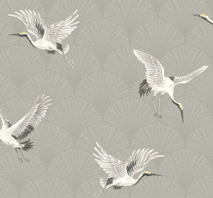 Cranes Argos Grey by Seabrook Wallpaper