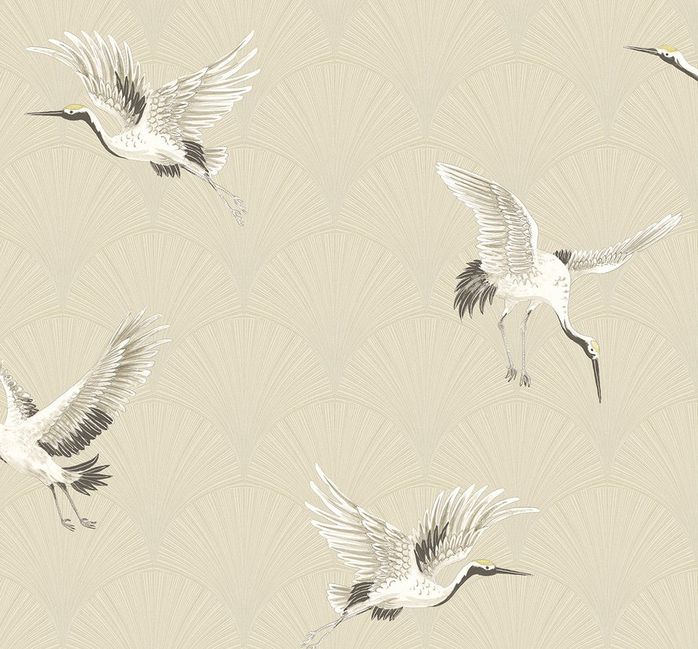 Cranes Alba Beige by Seabrook Wallpaper NextWall Peel & Stick United States 40.5 25.2" 27" - Fabric Carolina -