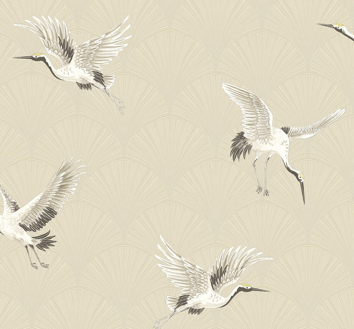 Cranes Alba Beige by Seabrook Wallpaper NextWall Peel & Stick United States 40.5 25.2" 27" - Fabric Carolina -