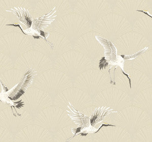 Cranes Alba Beige by Seabrook Wallpaper