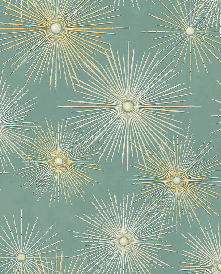 Starburst Geo Teal & Metallic Gold by Seabrook Wallpaper NextWall Peel & Stick United States 30.75 25.2" 20.5" - Fabric Carolina -