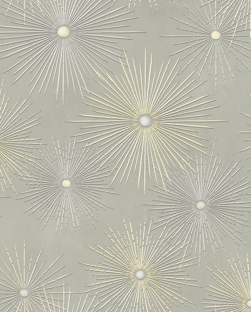 Starburst Geo Silversmoke & Metallic Gold by Seabrook Wallpaper NextWall Peel & Stick United States 30.75 25.2" 20.5" - Fabric Carolina -