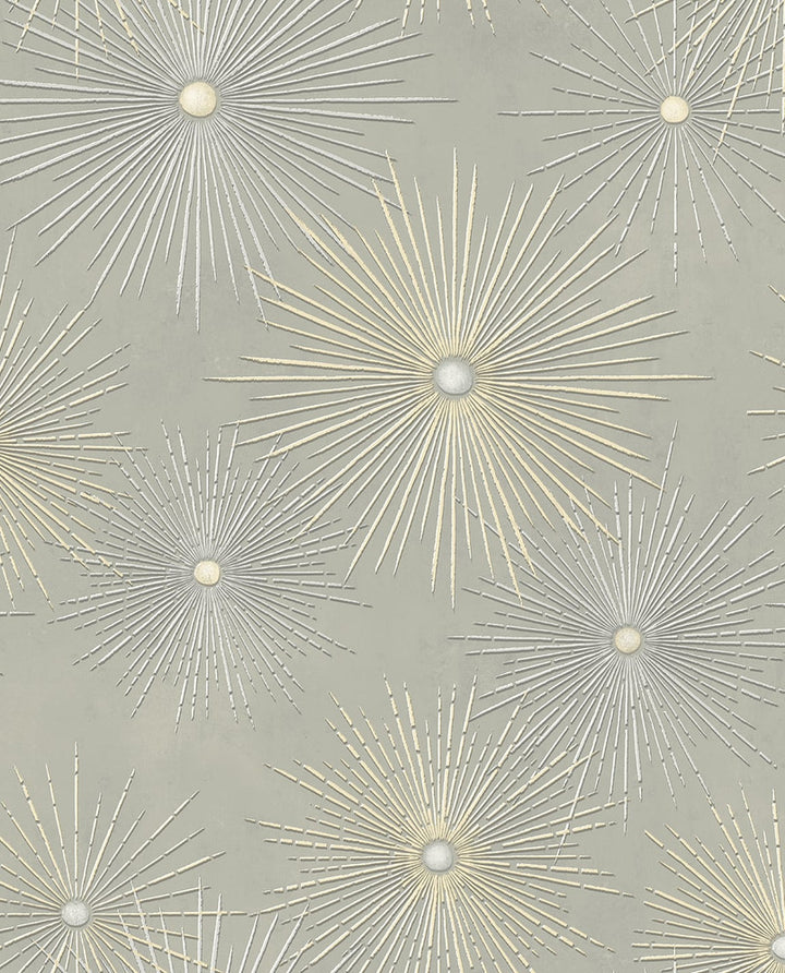 Starburst Geo Silversmoke & Metallic Gold by Seabrook Wallpaper NextWall Peel & Stick United States 30.75 25.2" 20.5" - Fabric Carolina -