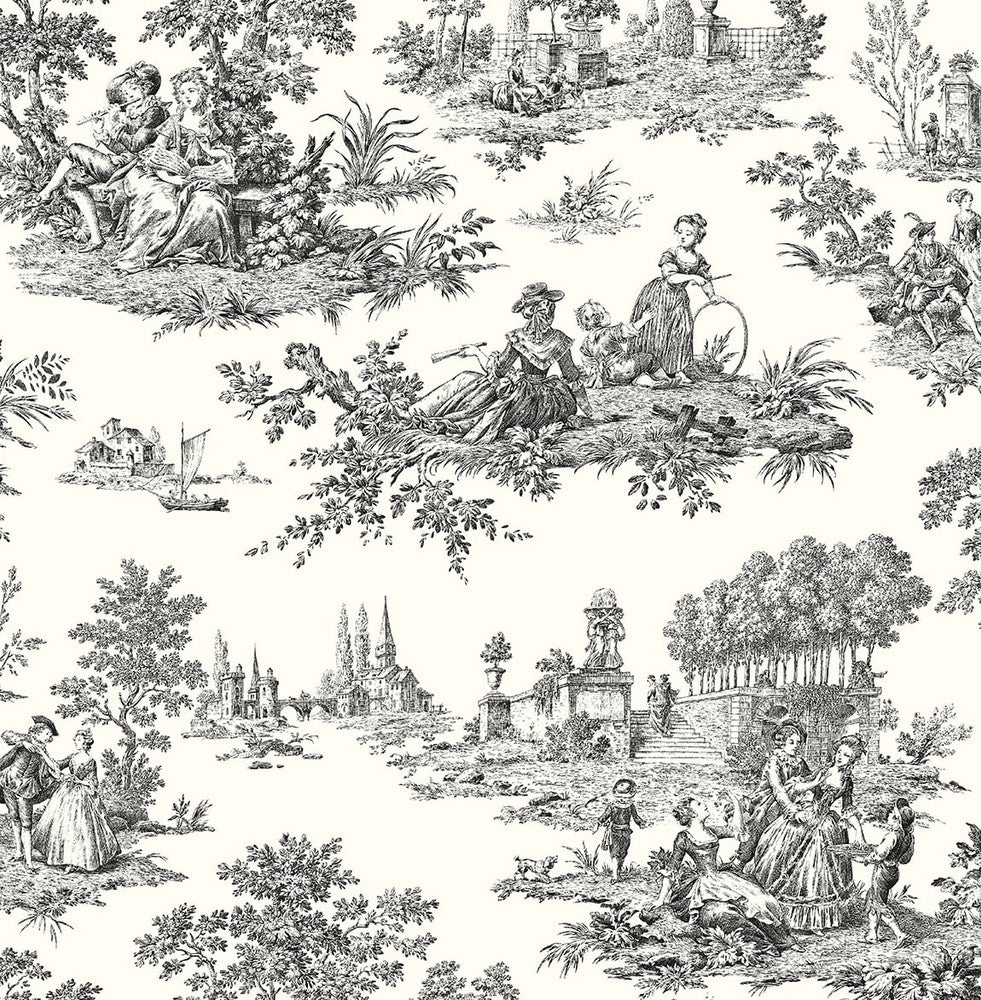 Chateau Toile Inkwell by Seabrook Wallpaper NextWall Peel & Stick United States 30.75 20.87" 20.5" - Fabric Carolina -