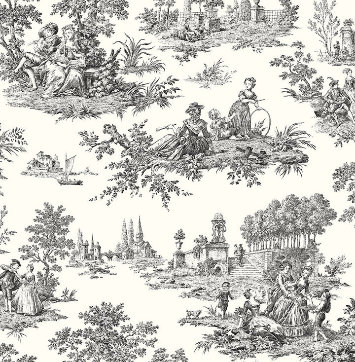 Chateau Toile Inkwell by Seabrook Wallpaper NextWall Peel & Stick United States 30.75 20.87" 20.5" - Fabric Carolina -