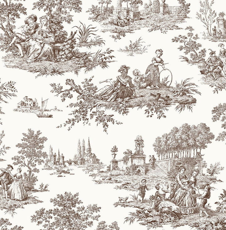 Chateau Toile Sable Brown by Seabrook Wallpaper NextWall Peel & Stick United States 30.75 20.87" 20.5" - Fabric Carolina -