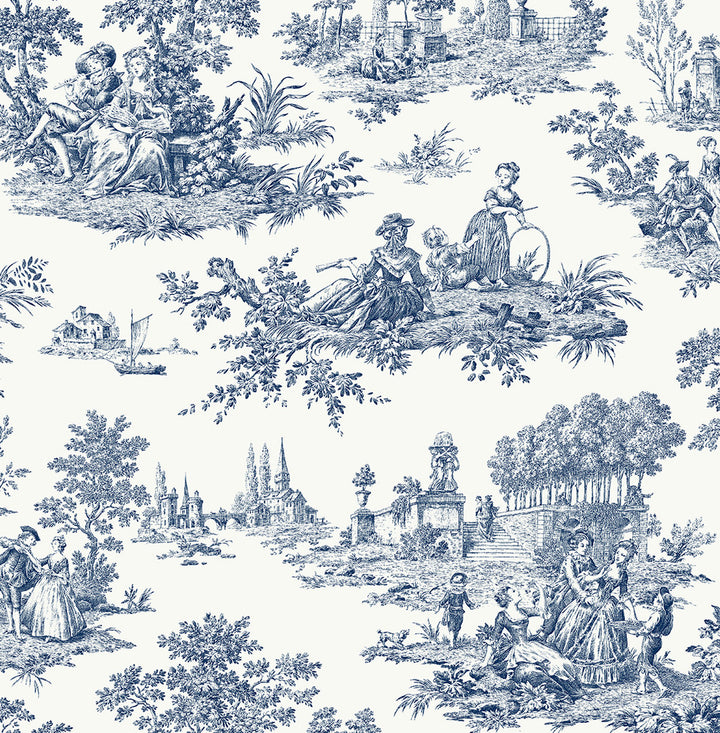 Chateau Toile Navy Blue by Seabrook Wallpaper NextWall Peel & Stick United States 30.75 20.87" 20.5" - Fabric Carolina -