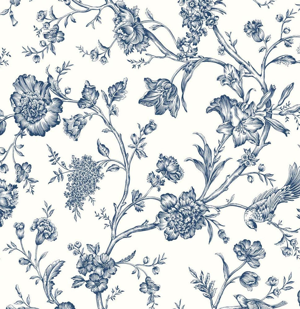Jasmine Chinoiserie Navy Blue by Seabrook Wallpaper NextWall Peel & Stick United States 40.5 25.2" 27" - Fabric Carolina -