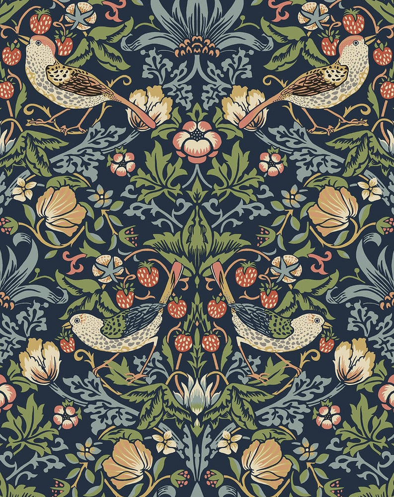 Aves Garden Midnight Blue by Seabrook Wallpaper NextWall Peel & Stick United States 30.75 25.2" 20.5" - Fabric Carolina -