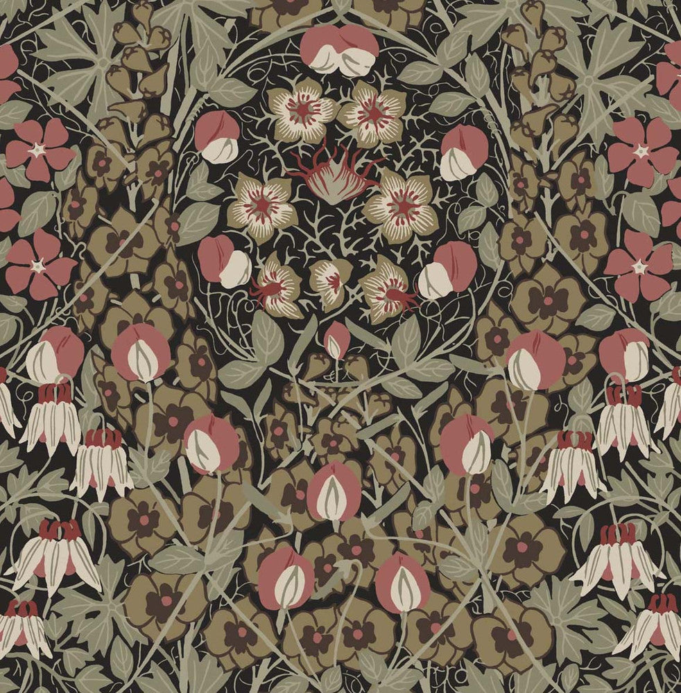 Tulip Garden Ebony & Red Clay by Seabrook Wallpaper NextWall Peel & Stick United States 30.75 20.87" 20.5" - Fabric Carolina -