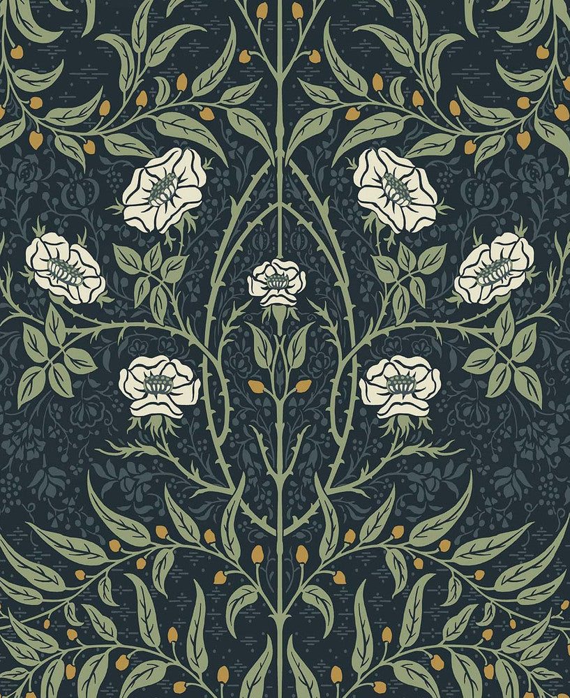 Stenciled Floral Navy & Sage by Seabrook Wallpaper NextWall Peel & Stick United States 30.75 25.2" 20.5" - Fabric Carolina -