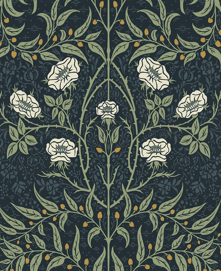 Stenciled Floral Navy & Sage by Seabrook Wallpaper NextWall Peel & Stick United States 30.75 25.2" 20.5" - Fabric Carolina -