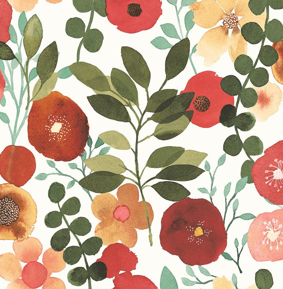 Garden Dance Ruby & Hunter Green by Seabrook Wallpaper NextWall Peel & Stick United States 30.75 20.87" 20.5" - Fabric Carolina -