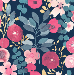 Garden Dance Navy & Magenta by Seabrook Wallpaper