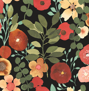 Garden Dance Jet Black & Ruby by Seabrook Wallpaper