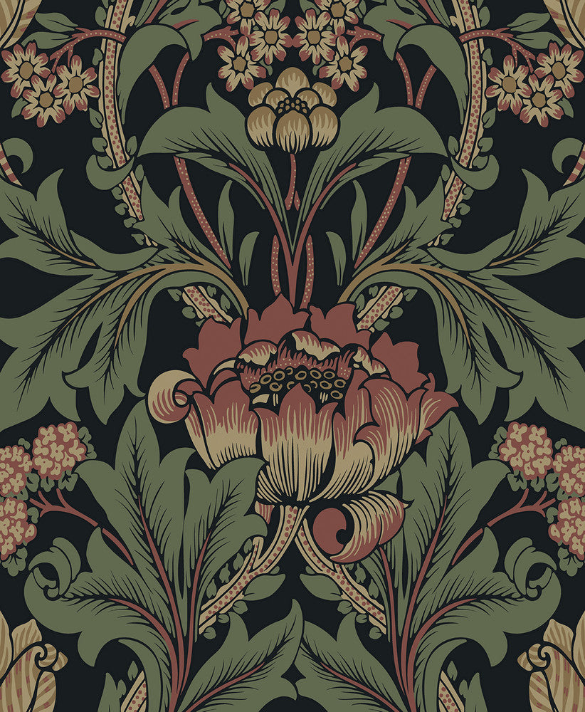 Primrose Floral Denim Blue & Auburn by Seabrook Wallpaper NextWall Peel & Stick Netherlands 31.35 25.2" 20.9" - Fabric Carolina -