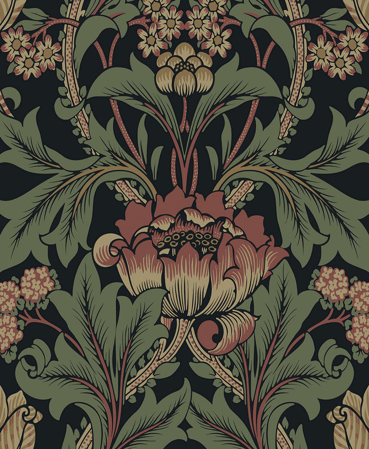 Primrose Floral Denim Blue & Auburn by Seabrook Wallpaper NextWall Peel & Stick Netherlands 31.35 25.2" 20.9" - Fabric Carolina -