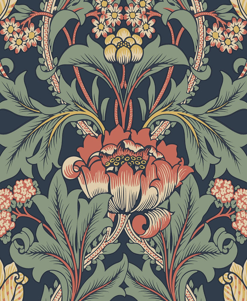 Primrose Floral Denim Blue & Auburn by Seabrook Wallpaper NextWall Peel & Stick United States 31.35 25.2" 20.9" - Fabric Carolina -
