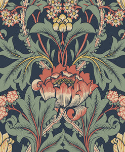 Primrose Floral Denim Blue & Auburn by Seabrook Wallpaper