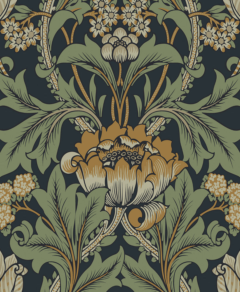 Primrose Floral Midnight Blue & Goldenrod by Seabrook Wallpaper NextWall Peel & Stick Netherlands 31.35 25.2" 20.9" - Fabric Carolina -