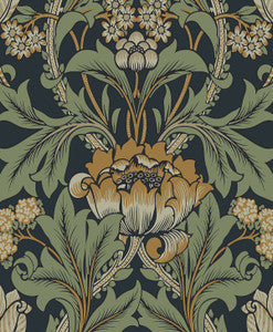 Primrose Floral Midnight Blue & Goldenrod by Seabrook Wallpaper