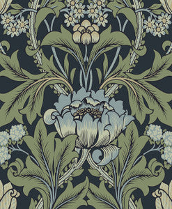 Primrose Floral Midnight Blue & Sage by Seabrook Wallpaper