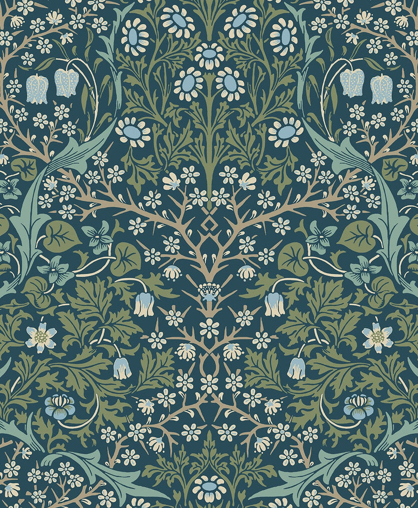 Victorian Garden Prussian Blue & Moss Green by Seabrook Wallpaper NextWall Peel & Stick United States 31.35 25.2" 20.9" - Fabric Carolina -