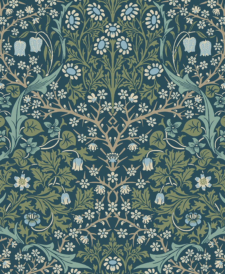 Victorian Garden Prussian Blue & Moss Green by Seabrook Wallpaper NextWall Peel & Stick United States 31.35 25.2" 20.9" - Fabric Carolina -