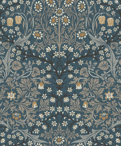 Victorian Garden Aegean Blue & Warm Stone by Seabrook Wallpaper