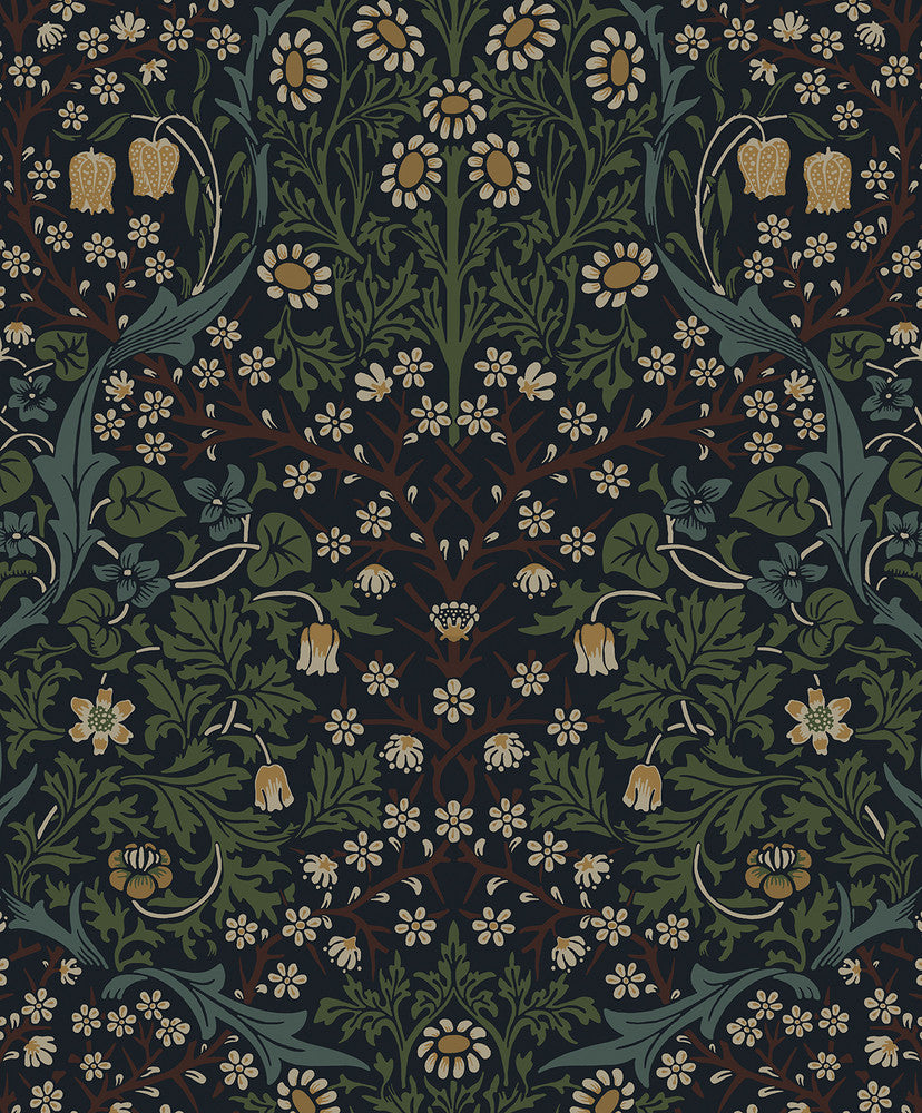 Victorian Garden Midnight Blue & Evergreen by Seabrook Wallpaper NextWall Peel & Stick Netherlands 31.35 25.2" 20.9" - Fabric Carolina -
