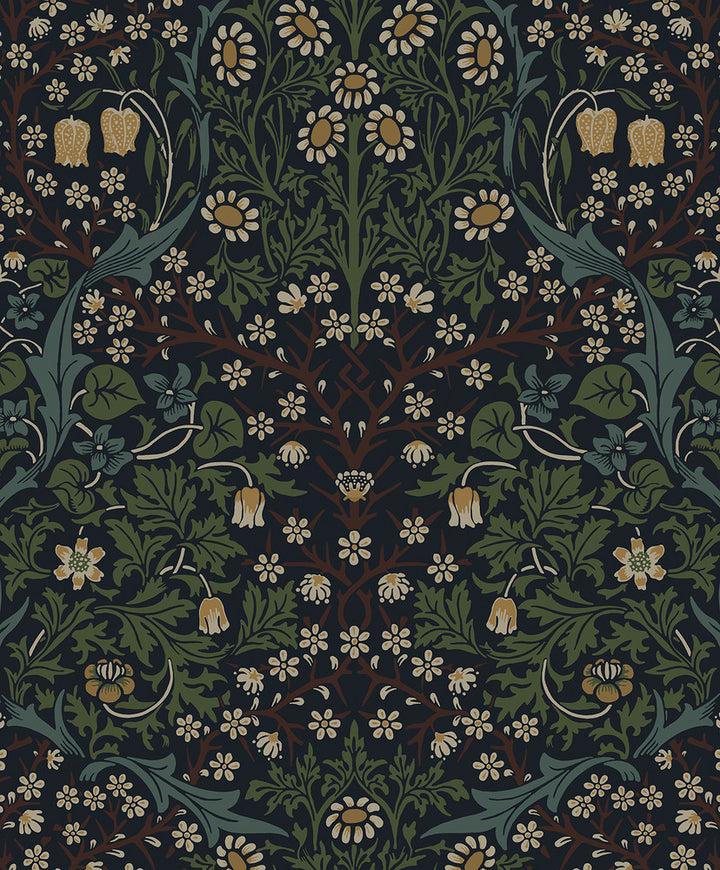 Victorian Garden Midnight Blue & Evergreen by Seabrook Wallpaper NextWall Peel & Stick Netherlands 31.35 25.2" 20.9" - Fabric Carolina -