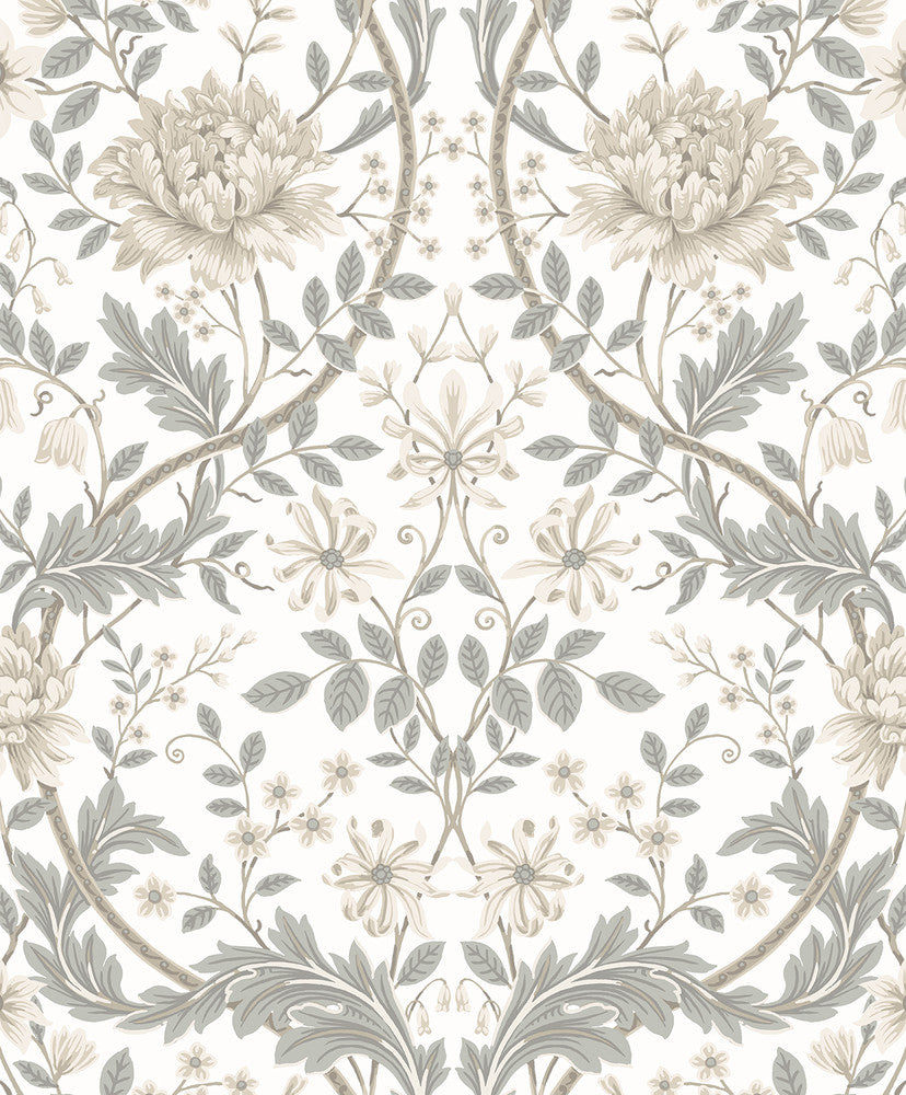 Honeysuckle Trail Ivory & Grey by Seabrook Wallpaper NextWall Peel & Stick Netherlands 31.35 25.2" 20.9" - Fabric Carolina -