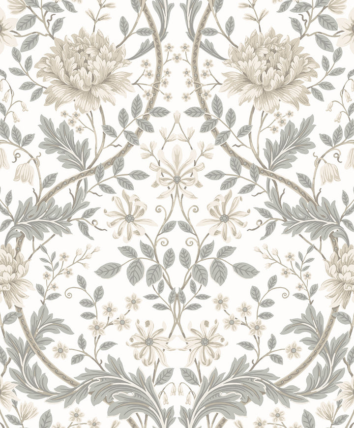 Honeysuckle Trail Ivory & Grey by Seabrook Wallpaper NextWall Peel & Stick Netherlands 31.35 25.2" 20.9" - Fabric Carolina -